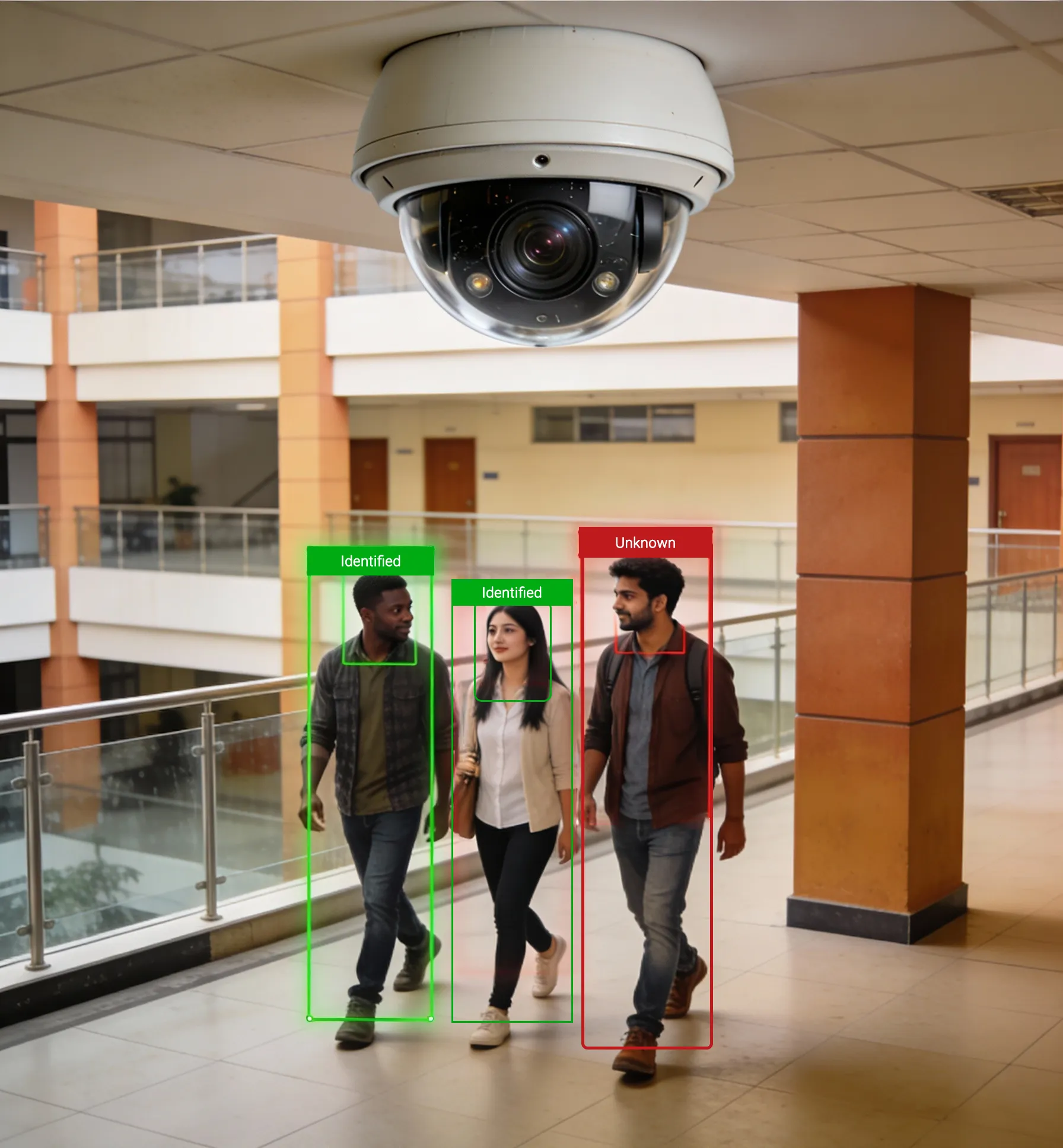 Vizenta AI verifying identities from an existing campus CCTV feed