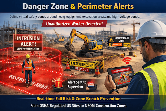 Construction site safety zone alert system